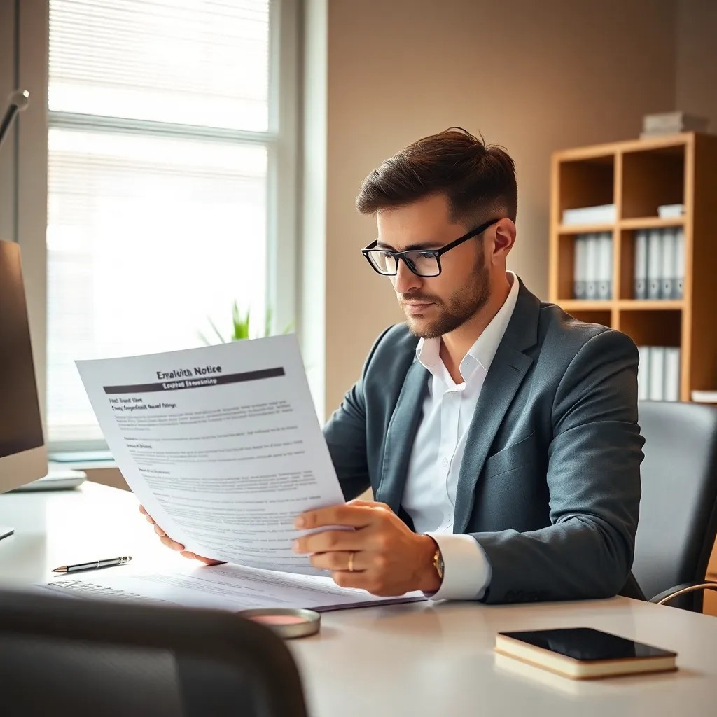HR manager reviewing employee notice documents